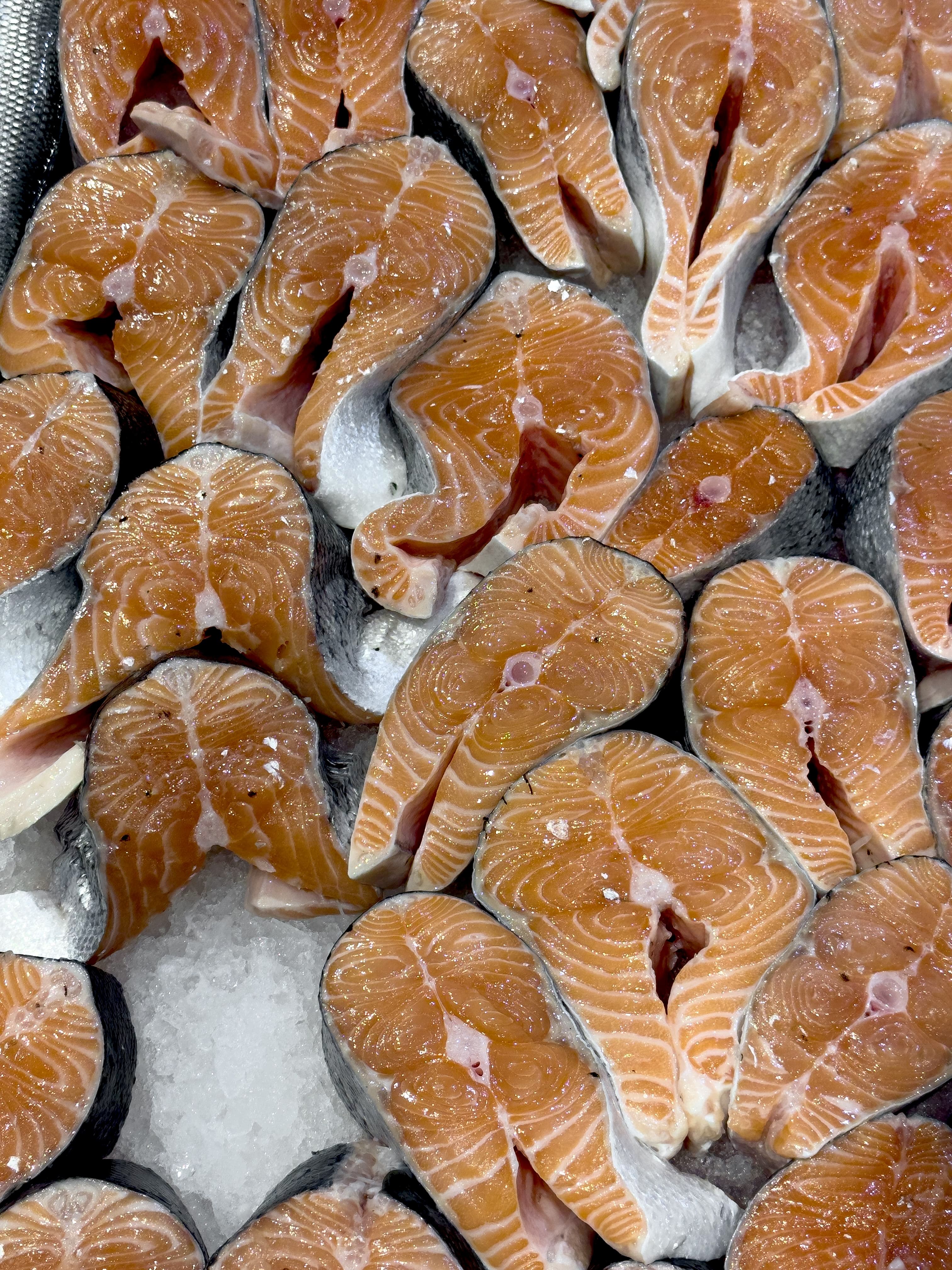 Filets de saumon emballés dans un rayon de supermarché
